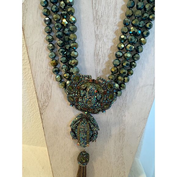 Heidi Daus Toad Necklace Dangle Frog with Tassel Beaded - Picture 2 of 8